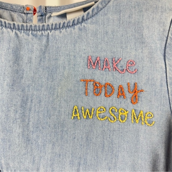 Cat & Jack 4T Embroidered Flutter Ruffle Sleeve Denim Chambray Cottagecore Dress - Picture 3 of 6